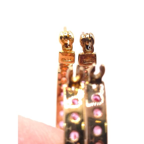 Ross-Simon Gold & Silver Pink Sapphire CZ Hoops - Picture 3 of 15